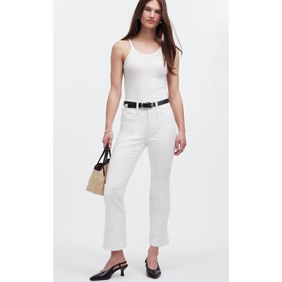 Madewell Kick Out Jeans Mid Rise Ankle Length Pure White NWT 32 - Picture 2 of 13